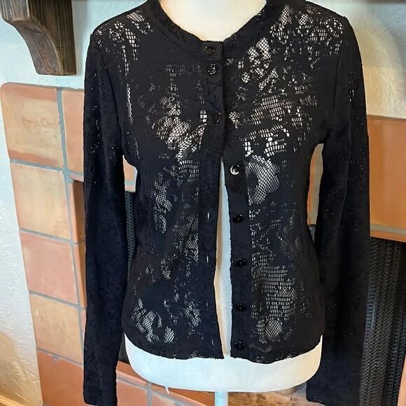 Fuzzi black stretch laser cut cardigan, size S/M! - Picture 1 of 8